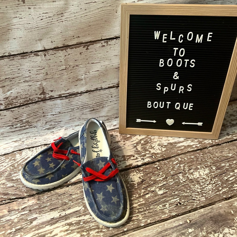 Starry Blue and Red Slip on Shoes